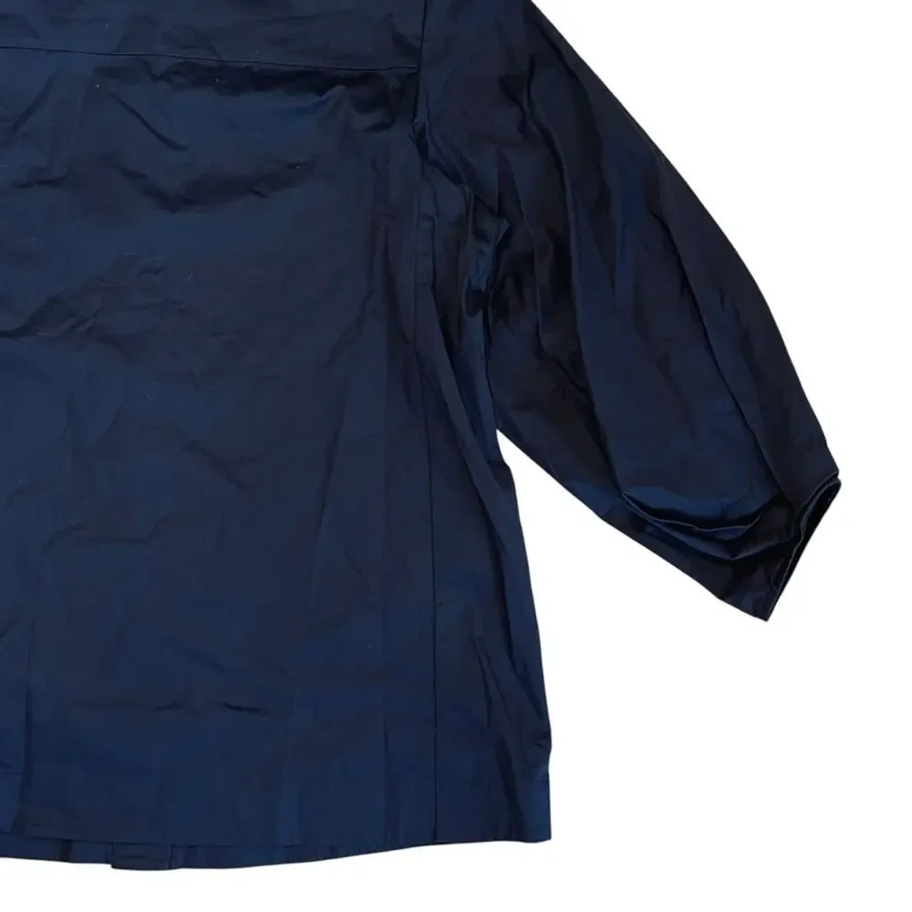 COS Women’s Sz 4 Navy Blue Gathered Puff Sleeve Blouse Stretch Cotton Top - Picture 11 of 15